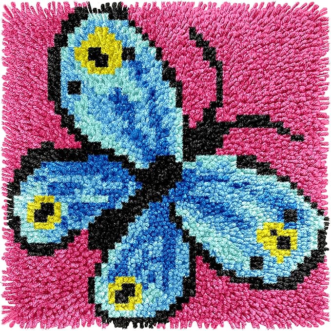 Manzapu Latch Hook Kits for Adults Beginner, 12x12 inch - 30x30 cm Cute Small Shaggy Rug Making Kits with Pre-Cut Yarn, Coded Canvas ＆ Crochet Hook Tool - Relaxing DIY Craft Gift