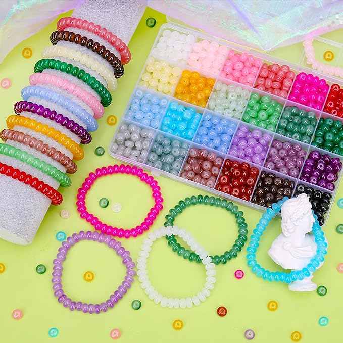 BONNY BOXX Abacus Glass Beads for Jewelry Making, 960pcs 5x8mm Rondelle Spacer Beads in 24 Colors, Crystal Gemstone Beads for Bracelet, Necklace, DIY Crafts