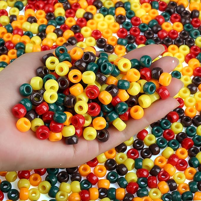 Fall Pony Beads 1000 Pcs, Autumn Thanksgiving Bracelets Beads for Jewelry Making, Plastic Hair Bead for Braid for Craft, Autumn Thanksgiving, Gifts for Friend(Yellow, Red, Brown, Green)