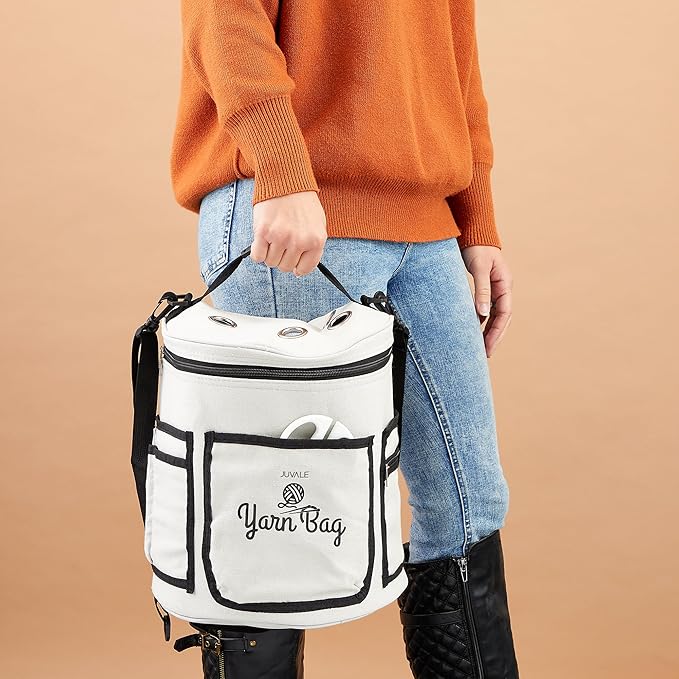 Juvale Knitting Bag - Separate Divided Yarn Holder - Portable Yarn Bag for Travel - Crochet Hook & Needle Holder - Multi-Colored, 100% Cotton, 11.8 x 9.8 In
