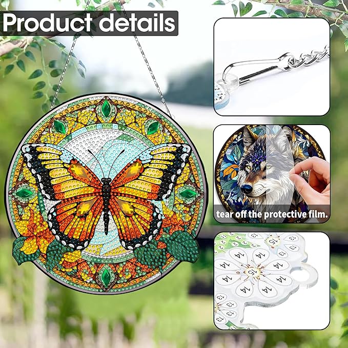 SKRYUIE Butterfly Hanging Diamond Art Kits for Adults Pendant Suncatcher, Special Shaped Crystal DIY Pearl Diamond Painting Kit, Gift for Mother Spring Summer Window Wreath Decor 7.56 x 7.64 Inch A11