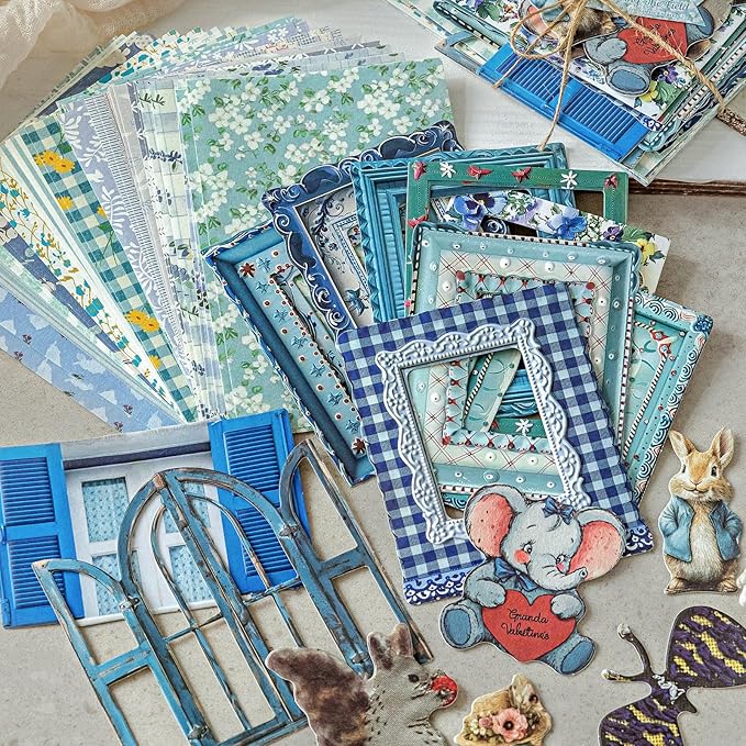 180 Pcs Floral Scrapbooking Paper & Animal Stickers, Embossed Scrapbook Window Frames, 4 Packs Junk Journal Scrapbooking Supplies Kit for Journaling, Embellishments, Card