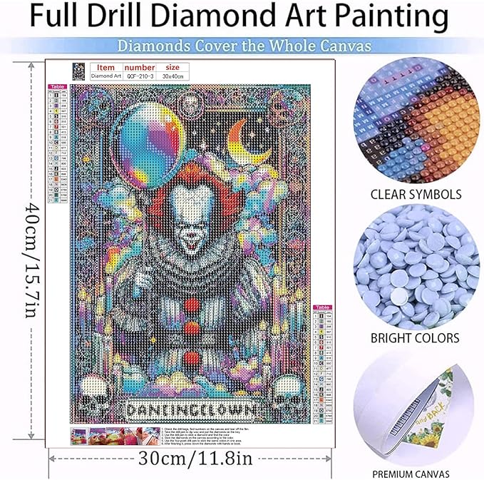 LILEIDECO Diamond Painting Kits for Adults DIY 5D Diamond Art Painting Kits with Round Diamonds Full Drill Horror Movie Gem Art Painting Kit for Home Wall Decor Gifts12x16inch