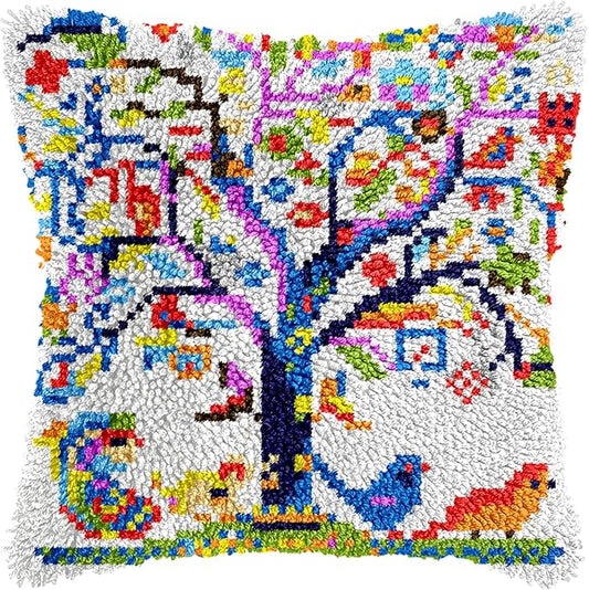 Manzapu Latch Hook Pillow Kits for Adults Beginner 17x17 inch - 43x43 cm Cute Small Shaggy Pillow Making Kits with Pre-Cut Yarn, Coded Canvas ＆ Crochet Hook Tool - Relaxing DIY Craft Gift