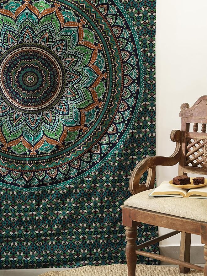 popular handicrafts mandala hippie psychedelic ombre tapestry wall hanging - indian maditation gypsy bohemian hippy dorm room decor tarqouise 82x54 inch
