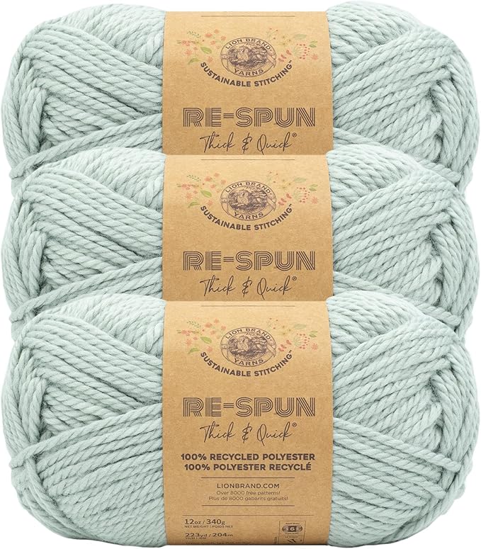 Lion Brand Yarn, Re-Spun Thick & Quick Super Bulky Yarn for Knitting, Crochet, and Crafts, Fog, 3 Pack, Soft Fiber for Chunky Blankets, Bulky Throws, and Cozy Sweaters