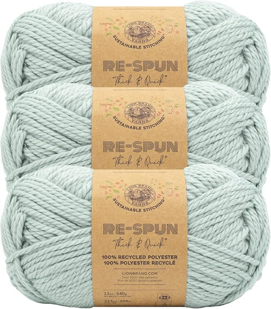 Lion Brand Yarn, Re-Spun Thick & Quick Super Bulky Yarn for Knitting, Crochet, and Crafts, Fog, 3 Pack, Soft Fiber for Chunky Blankets, Bulky Throws, and Cozy Sweaters