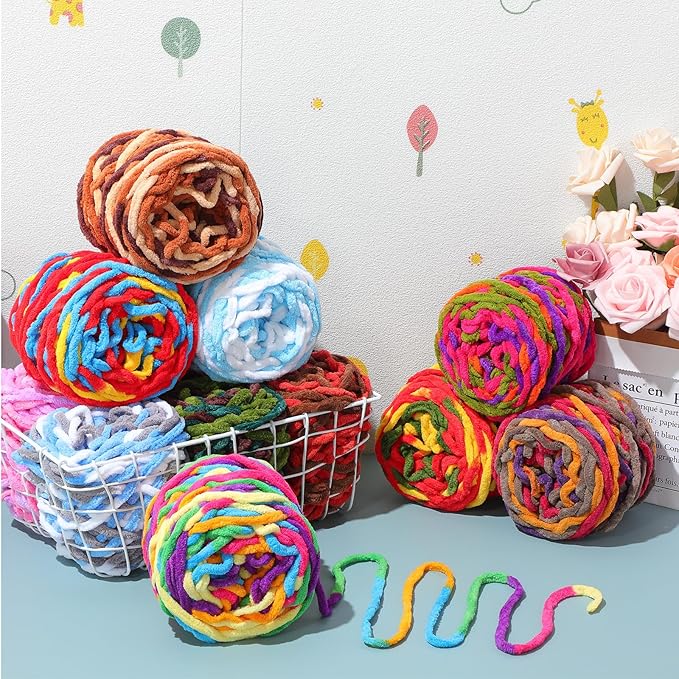 Timgle 32 Skeins Chunky Chenille Yarn for Crocheting, 1470 Yards Bulky Thick Fluffy Yarn Soft Velvet Plush Yarn for Hand Knitting Blanket Crafts Project (Mixed Color)