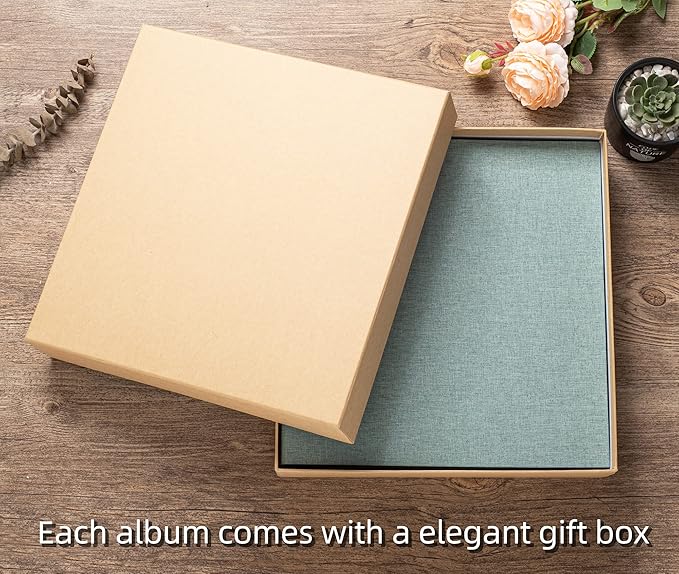 Large Photo Album Self Adhesive 4x6 5x7 3x5 8.5x11 Scrapbook Magnetic Album DIY Scrap Book Length 13 x Width 12.8 (Inches) 120 Sticky Pages Linen Cover DIY Photo Album (Green)