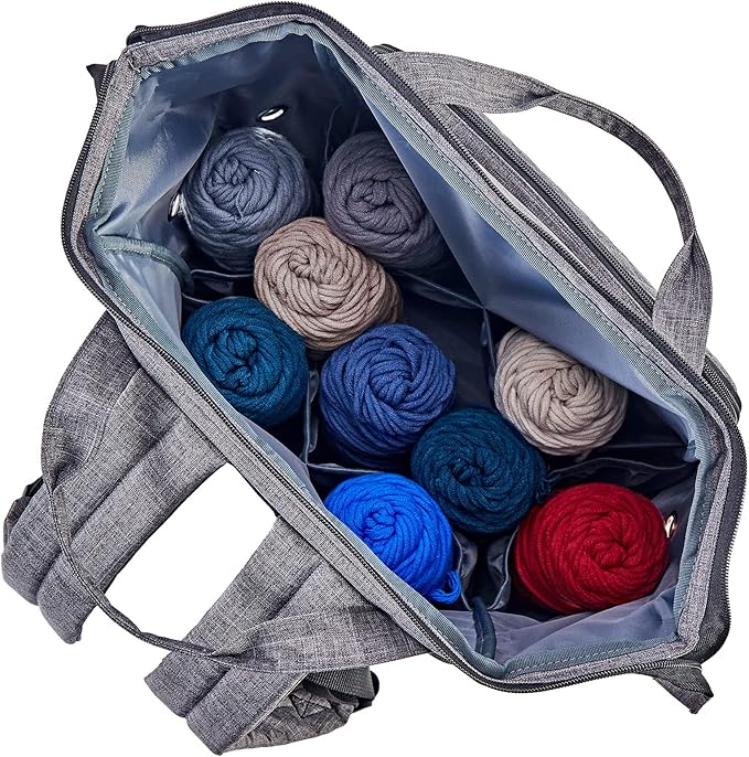 HOMEST Crochet Bag Organizer, Large Capacity Yarn Storage, Knitting Bag for Carrying Projects, Crocheting Hooks, Suppliers, Needles and Accessories, Grey