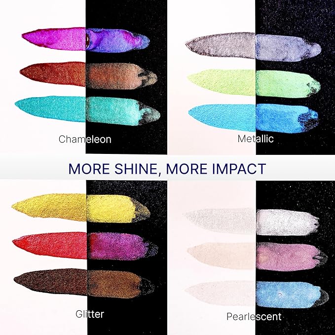 Metallic Watercolor 48 Colors|Tin Box & Waterbrush |Intense Pigments, Smooth Blend