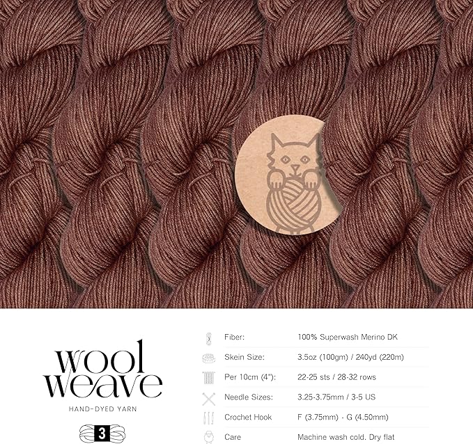 Superwash Merino Wool Yarn for Knitting & Crocheting - Premium Hand Dyed Yarn, 100gr, 240 Yards, Dk Weight - Luxurious, Soft & Durable Brown Yarns