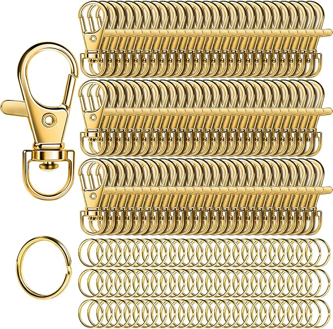 LEOBRO 160PCS Lobster Claw Clasps and Key Rings, Key Chains, 80PCS Keychain Clips and 80PCS Key Chain Ring for Keychain, Jewelry Making, Art Crafts, Gold