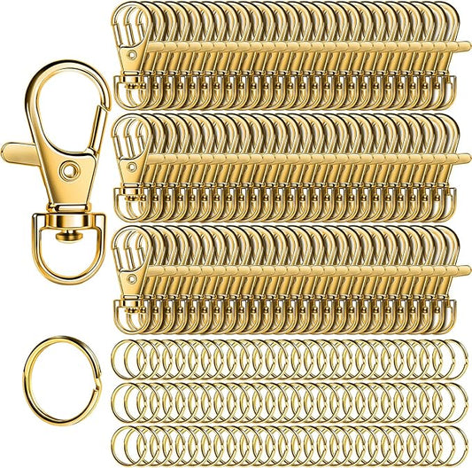 LEOBRO 160PCS Lobster Claw Clasps and Key Rings, Key Chains, 80PCS Keychain Clips and 80PCS Key Chain Ring for Keychain, Jewelry Making, Art Crafts, Gold