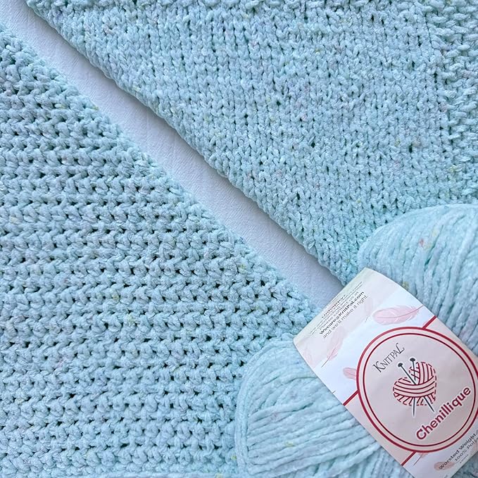 Chenillique Velvet Chenille Yarn for Crocheting, 4-Pack (856Yds / 400G), Free Patterns, Beginners Friendly - Soft Baby Yarn for Knitting Baby Blanket - #4 Medium Worsted Weight - Speckled Mint