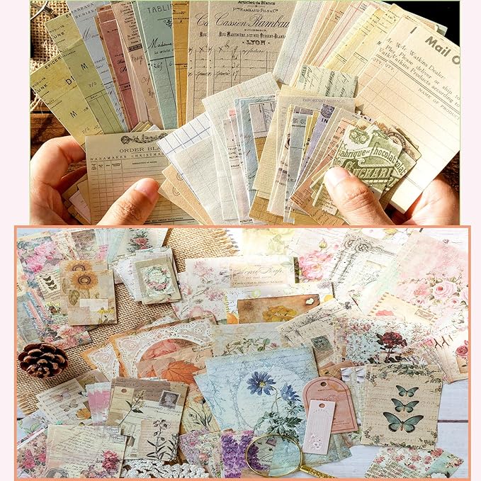 400PCS Scrapbook Supplies Kit Junk Journal Supplies Vintage Scrapbook Paper Decorative Craft Paper for Bullet Junk Journals Card Making Craft DIY