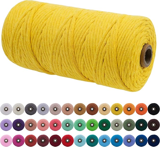 JeogYong Single Strand Macrame Cord 3mm x 109 Yards (328 Feet) Soft Cotton Rope Macrame Yarn 3 mm Macrame Cord, Macrame Supplies for Crafts Wall Hangings Plant Hangers Decorations (Lemon Yellow)