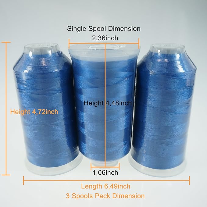New brothreads - 40 Options- Various Assorted Color Packs of Polyester Embroidery Machine Thread Huge Spool 5000M for All Embroidery Machines -3xBlue