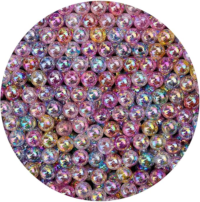 bonny boxx 500pcs 8mm smooth shimmering ab round beads, plastic resin bubblegum balls chunky gumball beads for necklace and bracelet making, crafting supplies