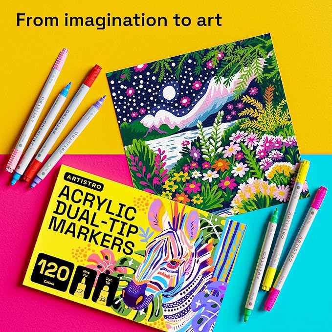 ARTISTRO 120 Acrylic Paint Markers for Rock, Fabric, Wood, Glass, Eggs - Dual-Tip Paint Pens for Coloring Books for Adults, Teens, Kids - Art & Craft Supplies - Gift Idea - Easter Basket Stuffers