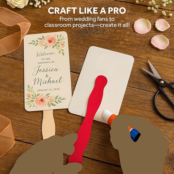 Wooden Yellow-Orange 8" Fan Handles, Wedding Programs, Paint Mixing, Pack 75 Jumbo Craft Popsicle Sticks for Auction Bid Paddles, Wooden Wavy Flat Stems for DIY Crafting Supplies Kit, by Woodpeckers