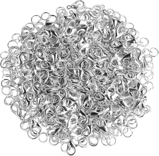 400PCS Lobster Claw Clasps with Open Jump Rings Kit, Bracelet Necklace Silver Fasteners Hooks for DIY Craft Jewelry Making, 12mmX7mm