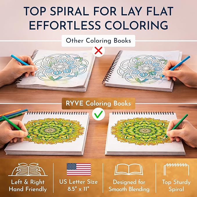 Premium Artistic Mandala Coloring Book for Adults – 50 Abstract Designs – 180gsm Thick Bleed-Proof Paper, Spiral Bound Lay-Flat, Perforated – Frameable Art, Relaxation Gifts for Women, Adult Coloring
