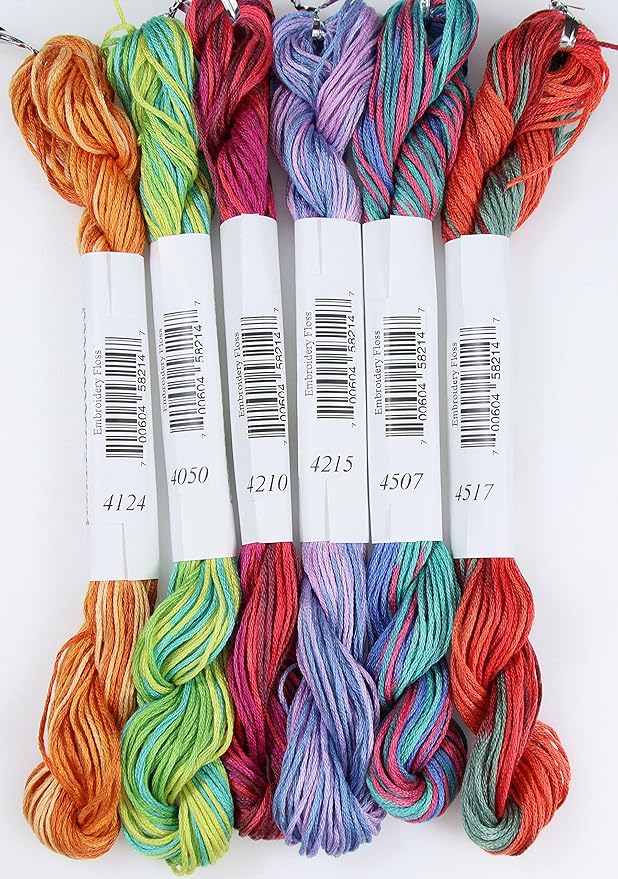 KCS Big skeins of 25 Meters Size 25 Color Variegated Cross Stitch Stranded Threads,6 skeins,17