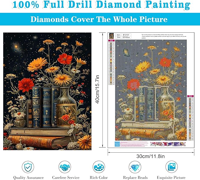 Meothan 5D Diamond Painting Kits for Adults Book Flowers Diamond Art Kits for Adoults DIY Full Round Paint with Diamond Art Dots Flowers Gem Art Crafts for Home Wall Decor 11.8x15.7inch