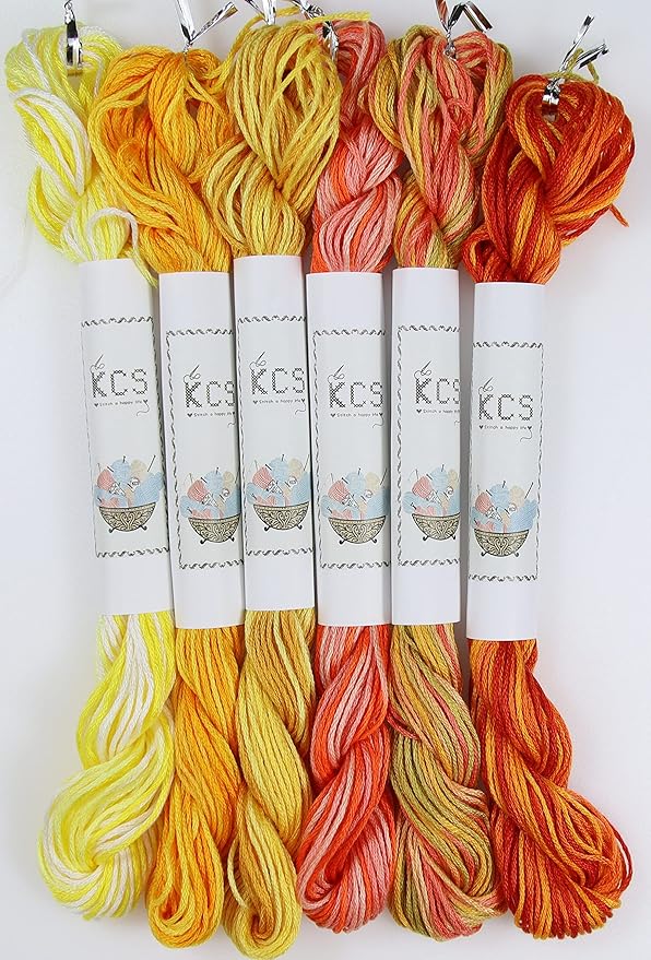 KCS Big skeins of 25 Meters Size 25 Color Variegated Cross Stitch Stranded Threads,6 skeins,21