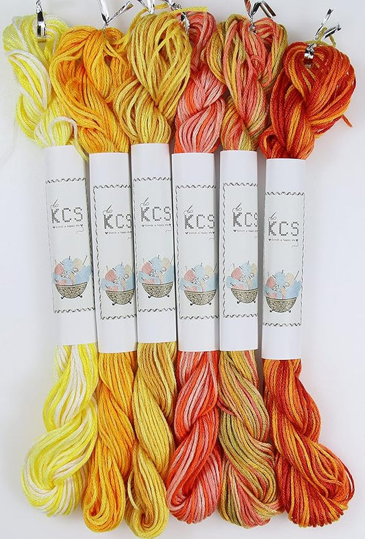 KCS Big skeins of 25 Meters Size 25 Color Variegated Cross Stitch Stranded Threads,6 skeins,21