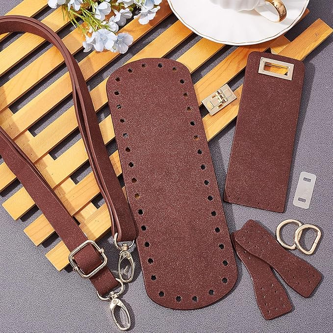 PandaHall DIY PU Leather Bag Knitting Set, Leather Bag Bottom/26 inch Shoulder Strap/Bags Twist Lock/Flap Cover/Bag Buckles for Crochet Handbag Tote Shoulder Bags, Brown(7 Kinds of Accessories)