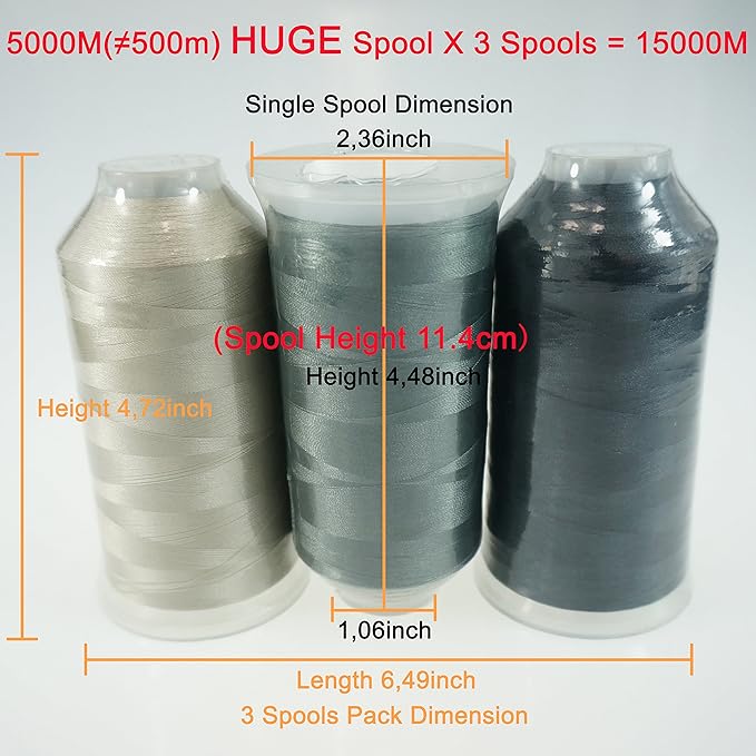 New brothreads - 40 Options- Various Assorted Color Packs of Polyester Embroidery Machine Thread Huge Spool 5000M for All Embroidery Machines -Different Grays