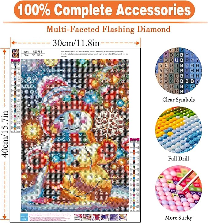 igoodom Diamond Art Kits for Adults, Christmas Diamond Painting Kit, Full Drill Round Christmas Snowman Diamond Art Kits, DIY Gem Art and Crafts for Home Wall Decor Gift 12x16inch