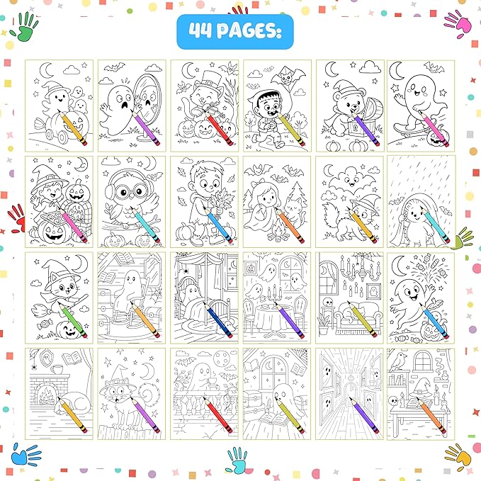Spooky Cute Fall Coloring Book for Toddlers Ages 3+ – Small Size Halloween Coloring Pages with Pumpkins, Ghosts, and Bats – First Coloring Book with Thick 199 GSM Paper – Spiral Bound, 5.5x8.5 in