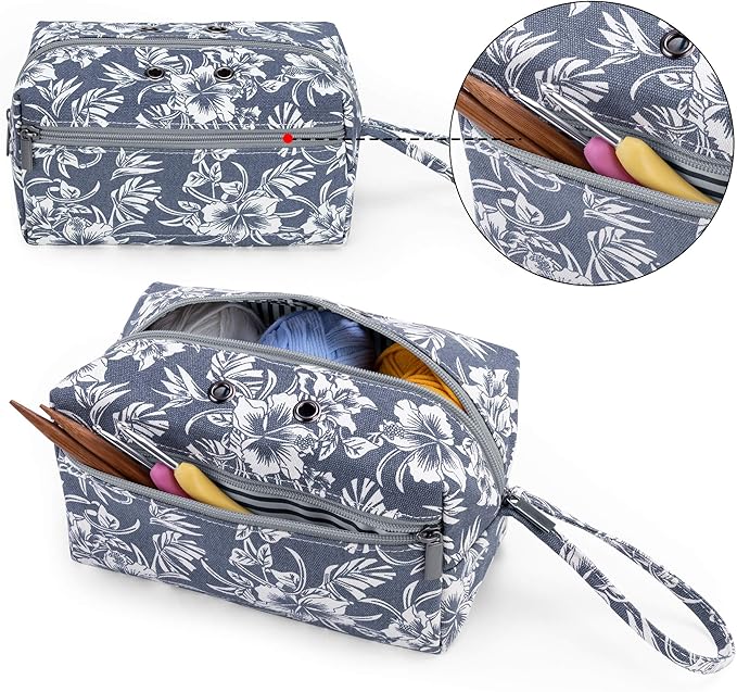 Luxja Small Yarn Storage Bag, Portable Knitting Bag for Yarn Skeins, Crochet Hooks, Knitting Needles (up to 8 Inches) and Other Small Accessories (Small, Flowers)