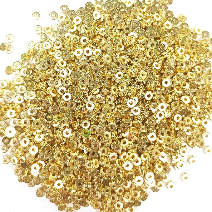 1800pcs 6mm Gold Flat Round Spacer Beads Disc Loose Jewelry Making Beads for DIY Bracelet Necklace Earring Craft Supplies (GoldenSpacer6mm)