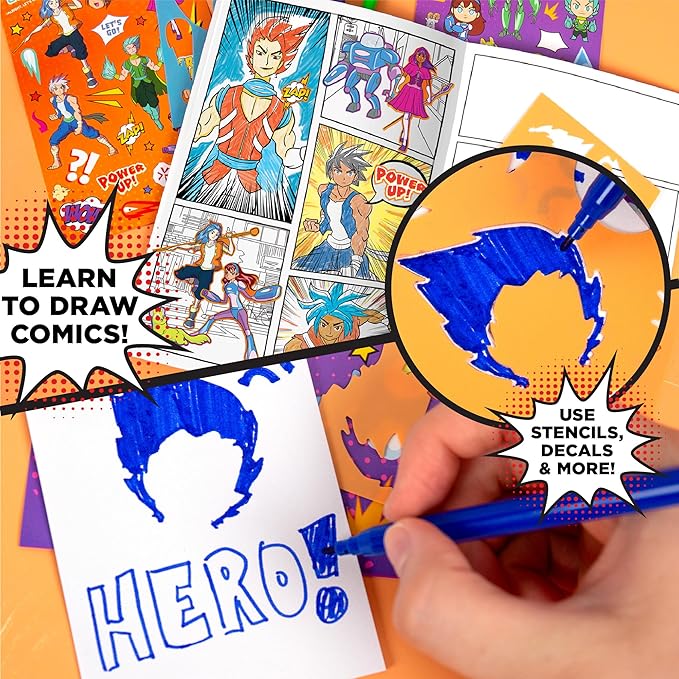 Made By Me Anime Color & Design Artist Set, 22-Piece Art Set, How to Draw, Create Comics, Make Manga & Sketchbook, Gifts for Enthusiasts, Arts & Crafts for Kids 6+