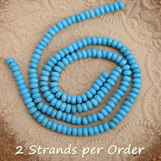 2 Strands (150PCs) Natural Blue Turquoise Rondelle Beads, 5 * 8mm Gemstone Loose Spacer Abacus Disk Beads for DIY Bracelet Necklace Earrings Jewelry Making, Craft Supplies Beading Kit