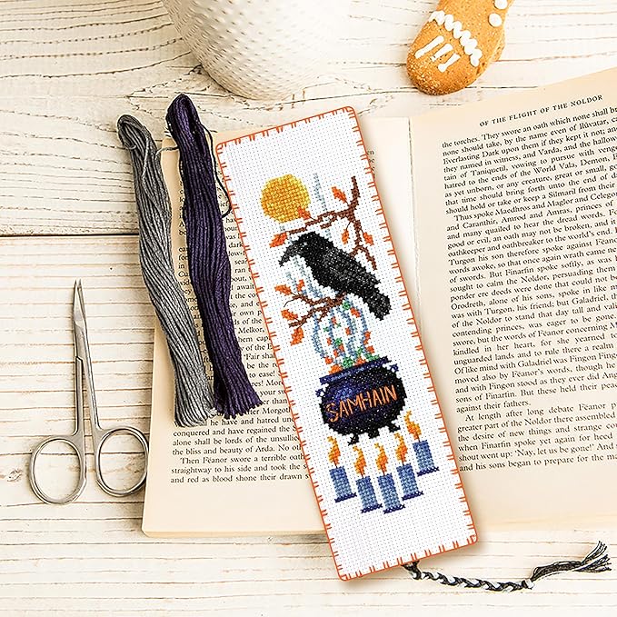 Povitrulya Cross Stitch Bookmark Kit Wheel of the Year: Samhain – Counted DIY Embroidery Set for Adults & Beginners, Witchy Pagan Wiccan Celtic Norse Needlework Gift