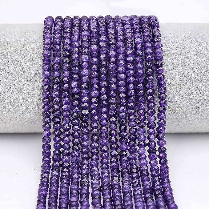 2 Strands Colored Purple Jade Beads for Jewerly Making, 3 * 4mm Faceted Rondelle Gemstone Crystal Beads for DIY Bracelet Necklace Crafts