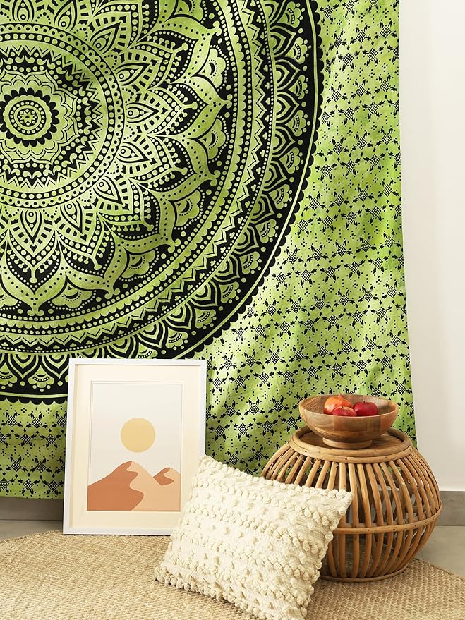 popular handicrafts queen mandala hippie tie dye psychedelic ombre tapestry wall hanging - indian maditation gypsy bohemian hippy dorm room decor green 81x88 inch