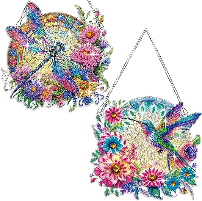 Muzagroo Art 5D Hummingbird Diamond Art Kits for Adults, Hanging Ornament Kits for Windows, DIY Special Shaped Diamond Art Suncathcer, Crystal Window Hanging Pendant Ornament 2PCS (Hummingbird)