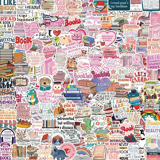 taeekiy 200 pcs reading book stickers bulk,motivational scrapbook book stickers for kindle adult teacher, inspirational journal planner bookish stickers for kindle case water bottles,laptop, phone