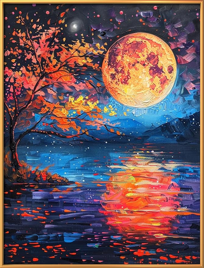 leczany cross stitch stamped kits for adults beginners patterns craft kit needlepoint full range of diy embroidery kits starter 11ct 3 strands | moonlight lake scenery 15.8×20.9 inches