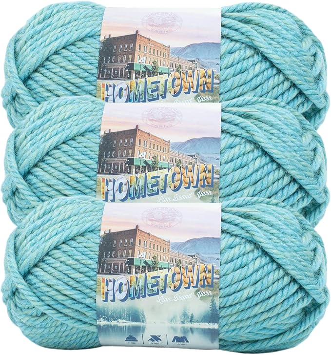 Lion Brand Yarn Hometown Yarn, Super-Bulky Yarn for Knitting, Crocheting, and Crafting, 3 Pack, Reseda Dojo