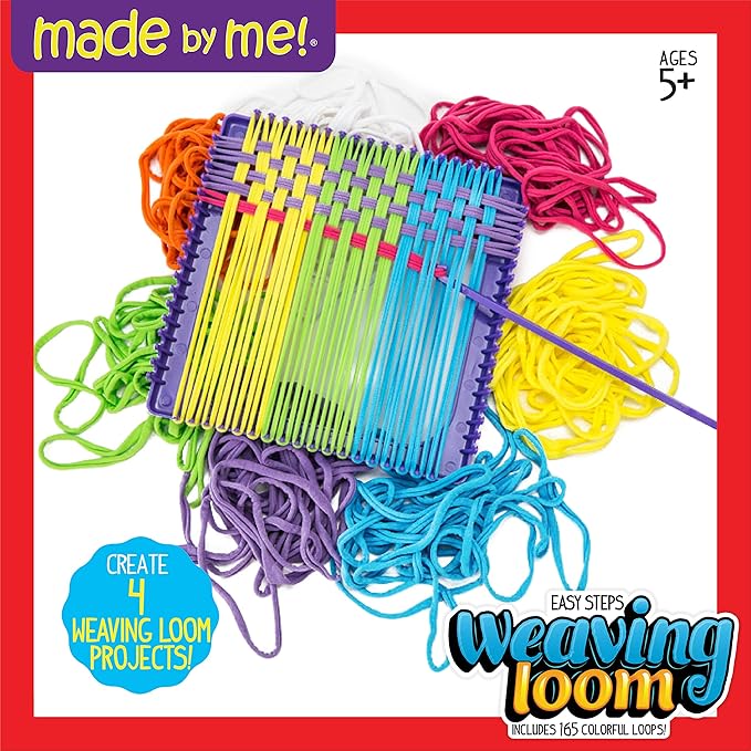 Made By Me Easy Steps Weaving Loom for Kids, Includes 165 Loom Loops & 1 Weaving Loom with Loom Hook, Makes 4 Projects, Hook & Loop Potholder Kit, DIY Weaving Kit, Potholder Loom Kit, Kids Crafts