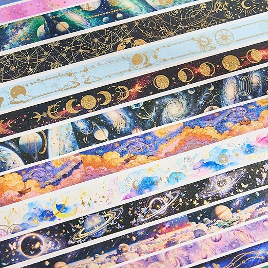 Gold Foil Washi Tape Set 30 Rolls,Celestial Decorative Masking Tape for Junk Journal, Journaling & Scrapbook Supplies, DIY Crafting Supplies