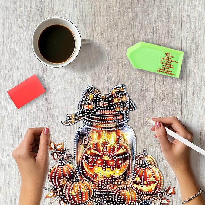 SENQAO Halloween Diamond Art Hanging Kits for Adults Beginners, DIY Acrylic 5D Special Shaped Crystal Diamond Gem Art Painting Hanging Ornament for Home Wall Decor and Gift（Pumpkin Bottle Lantern）