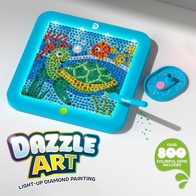 Discovery™ Dazzle Art Light-Up Diamond Painting Kit – DIY Sea Turtle Craft Set| 800+ Gems & LED Display Frame|Craft Supplies Accessories|Girls Boys Arts & Crafts Gift| Diamond Art Kit for Kids Ages 8+